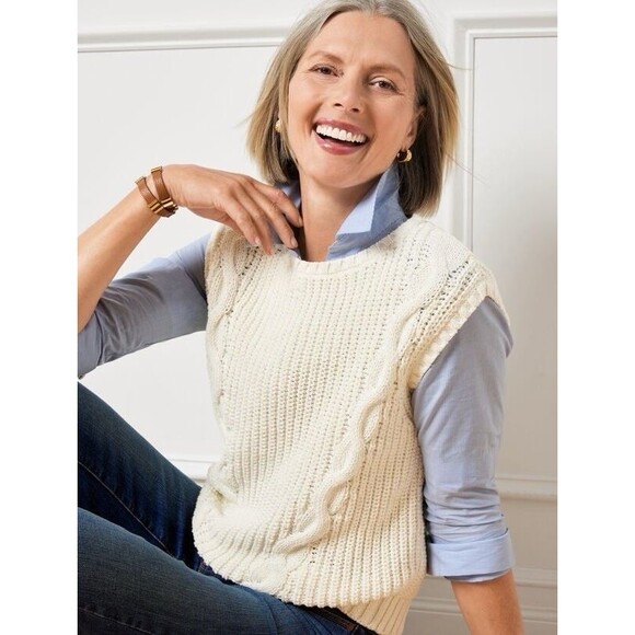 Talbots Sweater Womens Cable Knit Sleeveless Round Neck Casual Size S Petite - Picture 1 of 7